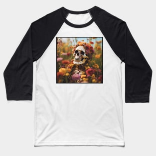 Creepy Skeleton Flower Cartoon Vintage Baseball T-Shirt